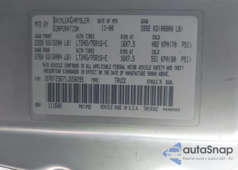 2001 Dodge Ram 2500 St from USA, damaged, VIN 1B7KF23671J558295